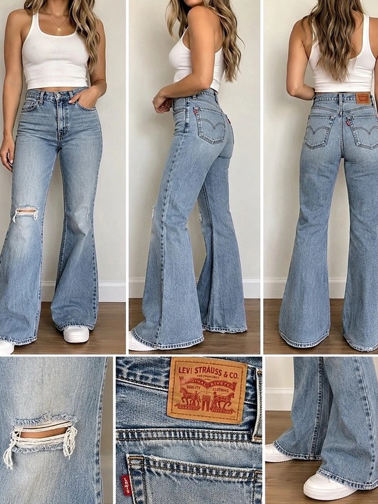 Levi's Denim - Levi’s Ribcage Bell Jeans Women’s Size 28 Light Wash Distressed Flare